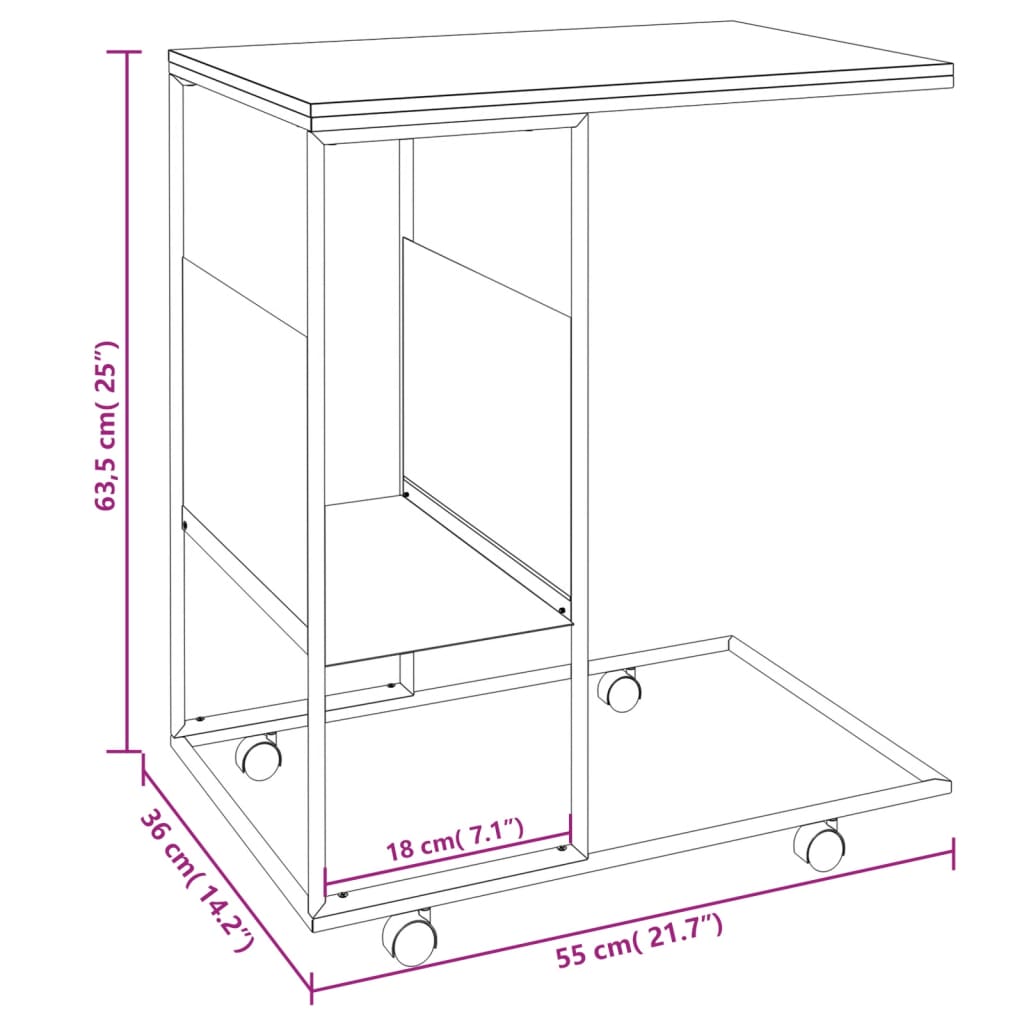 Bijzettafel met wieltjes 55x36x63,5 cm bewerkt hout zwart