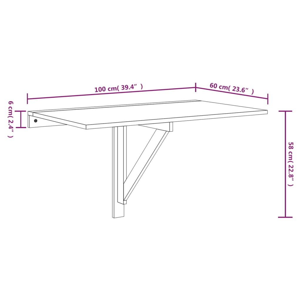 Wandtafel inklapbaar 100x60x56 cm bewerkt hout gerookt eiken