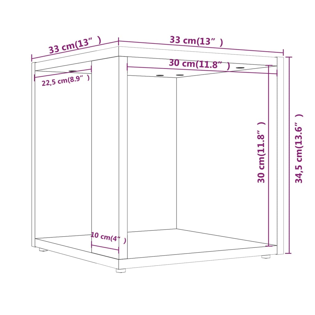 Bijzettafel 33x33x34,5 cm bewerkt hout gerookt eikenkleurig