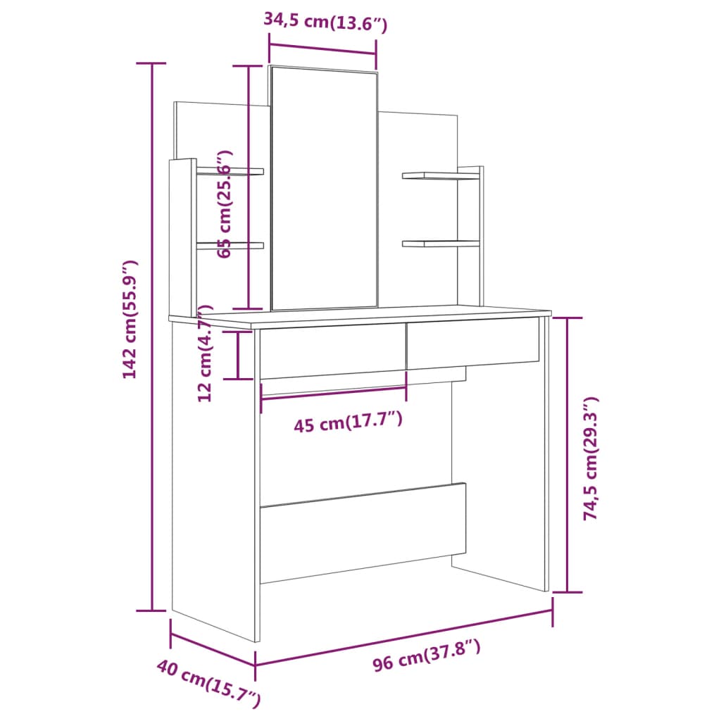 Kaptafel met spiegel 96x40x142 cm sonoma eikenkleurig