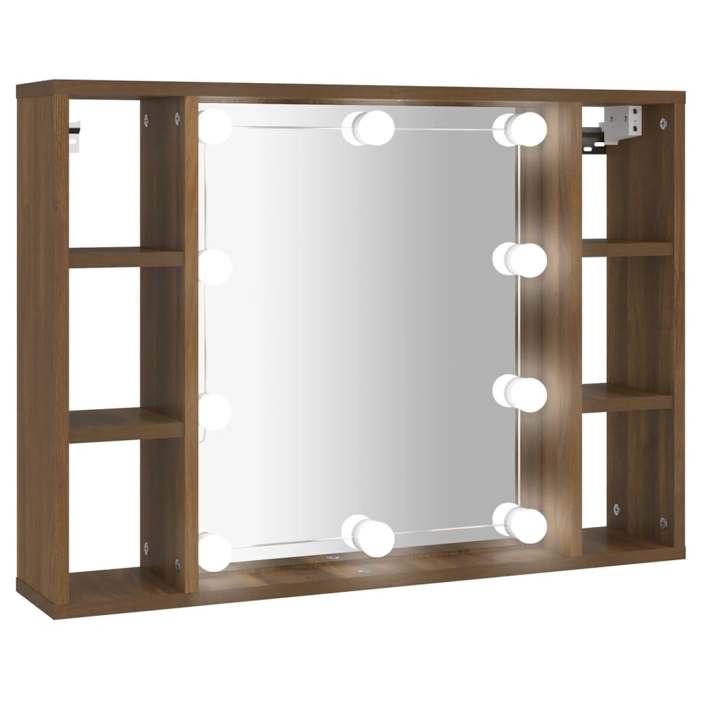 Spiegelkast met LED-verlichting 76x15x55 cm bruin eikenkleur