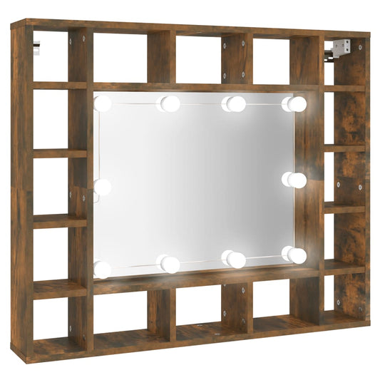 Spiegelkast met LED-verlichting 91x15x76,5 cm gerookt eiken