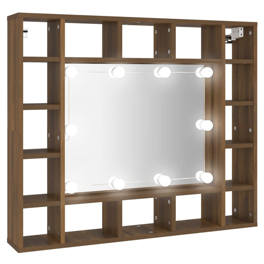 Spiegelkast met LED-verlichting 91x15x76,5 cm bruin eikenkleur