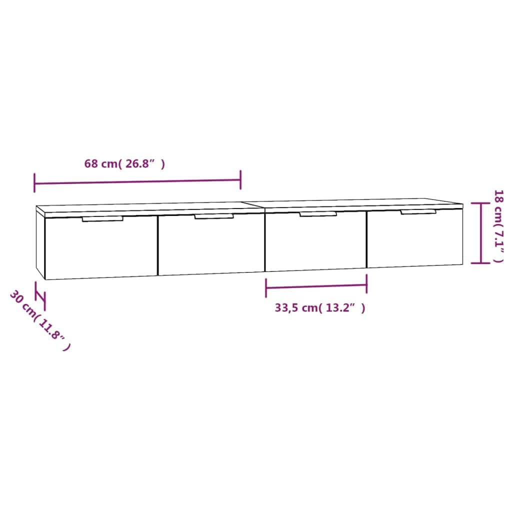 Wandkasten 2 st 68x30x20 cm bewerkt hout zwart