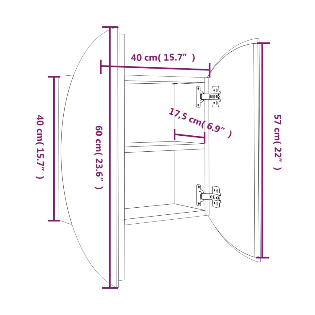 Badkamerkast met ronde spiegel en LED 40x40x17,5 cm zwart