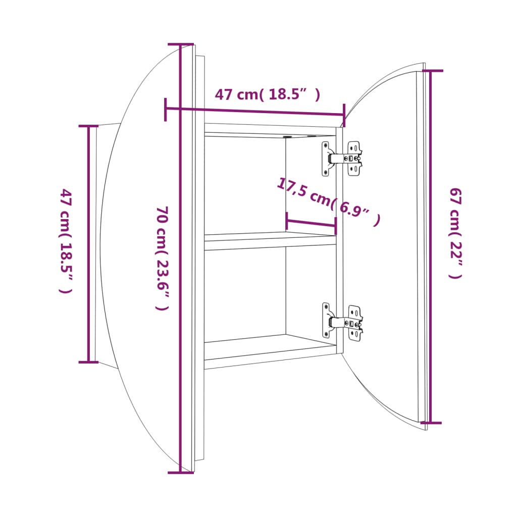 Badkamerkast met ronde spiegel en LED 47x47x17,5 cm zwart