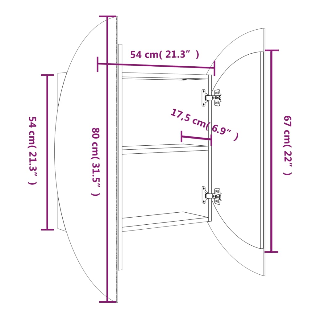 Badkamerkast met ronde spiegel en LED 54 x 54 x 17,5 cm zwart