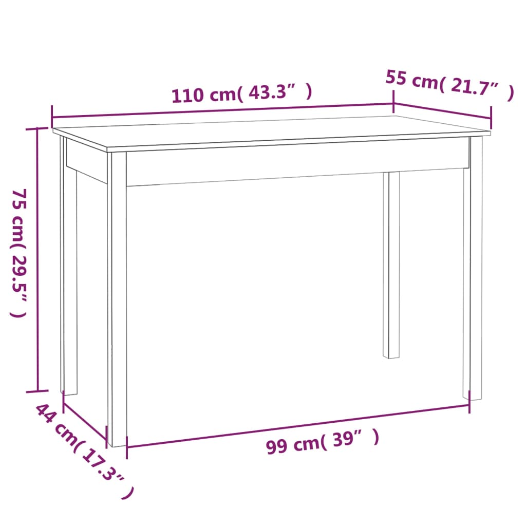 Eettafel 110x55x75 cm massief grenenhout wit