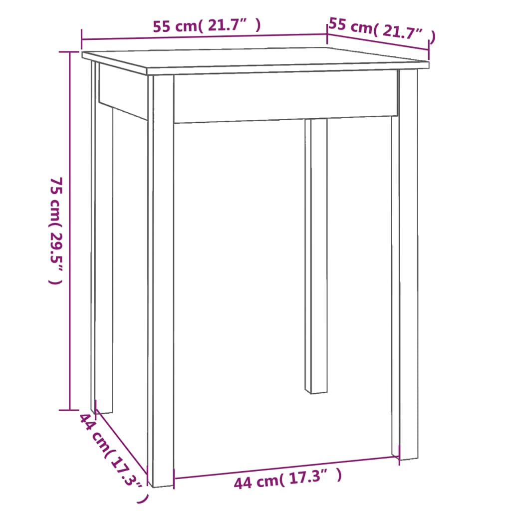 Eettafel 55x55x75 cm massief grenenhout wit