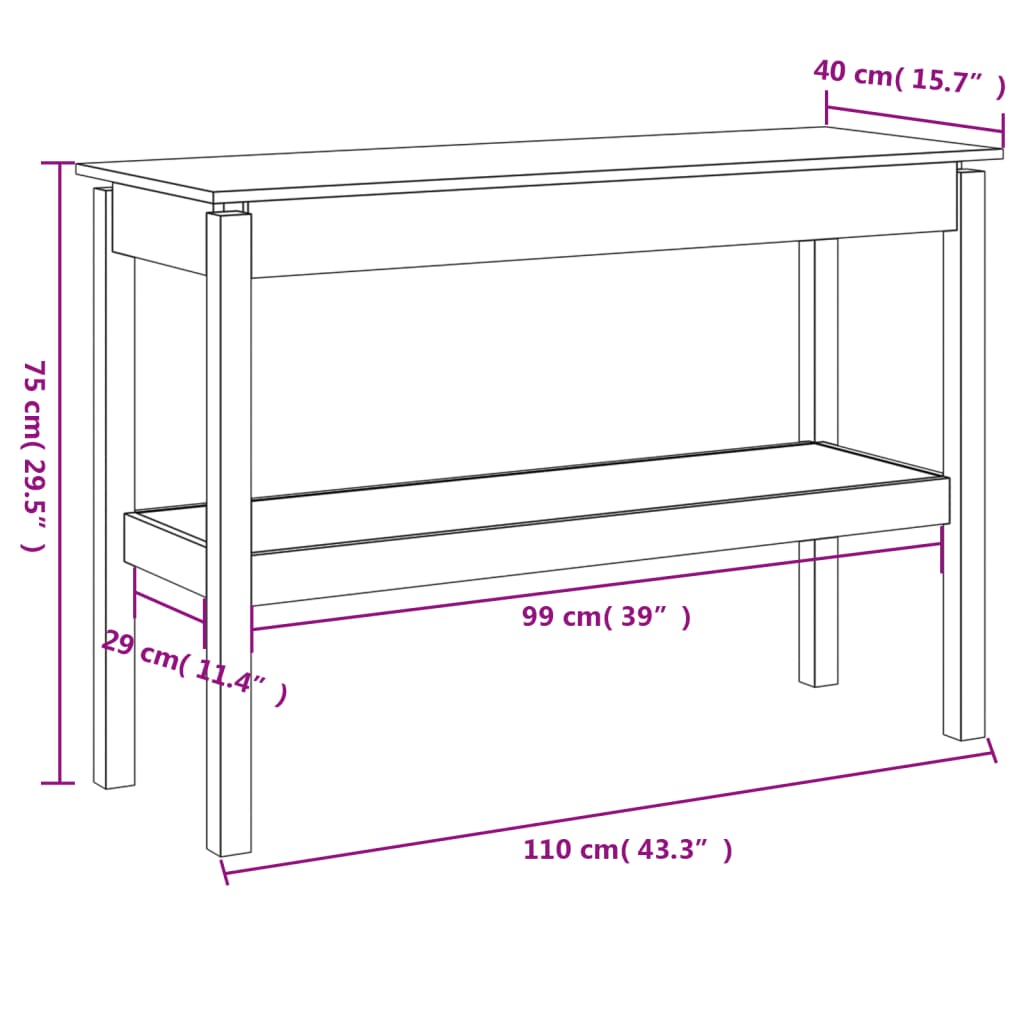 Wandtafel 110x40x75 cm massief grenenhout wit