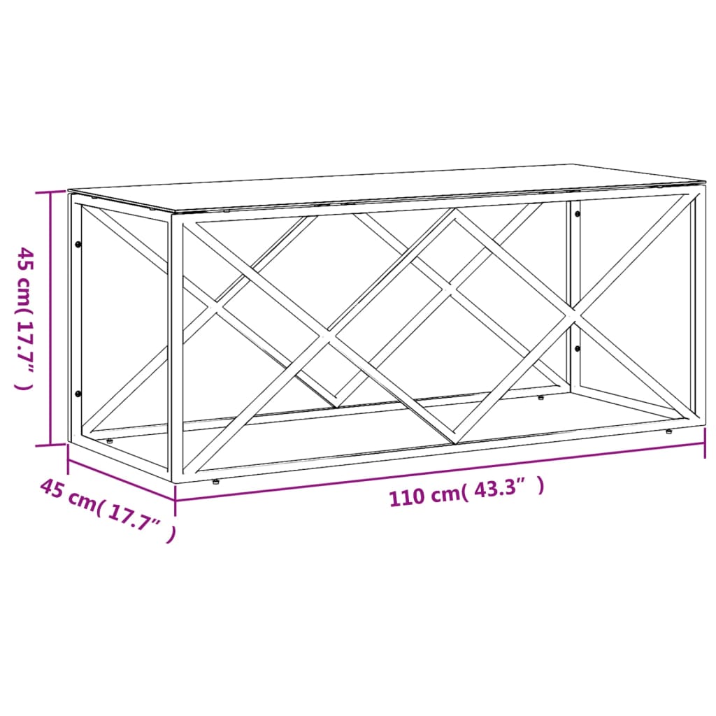 Salontafel 110x45x45 cm roestvrij staal en glas