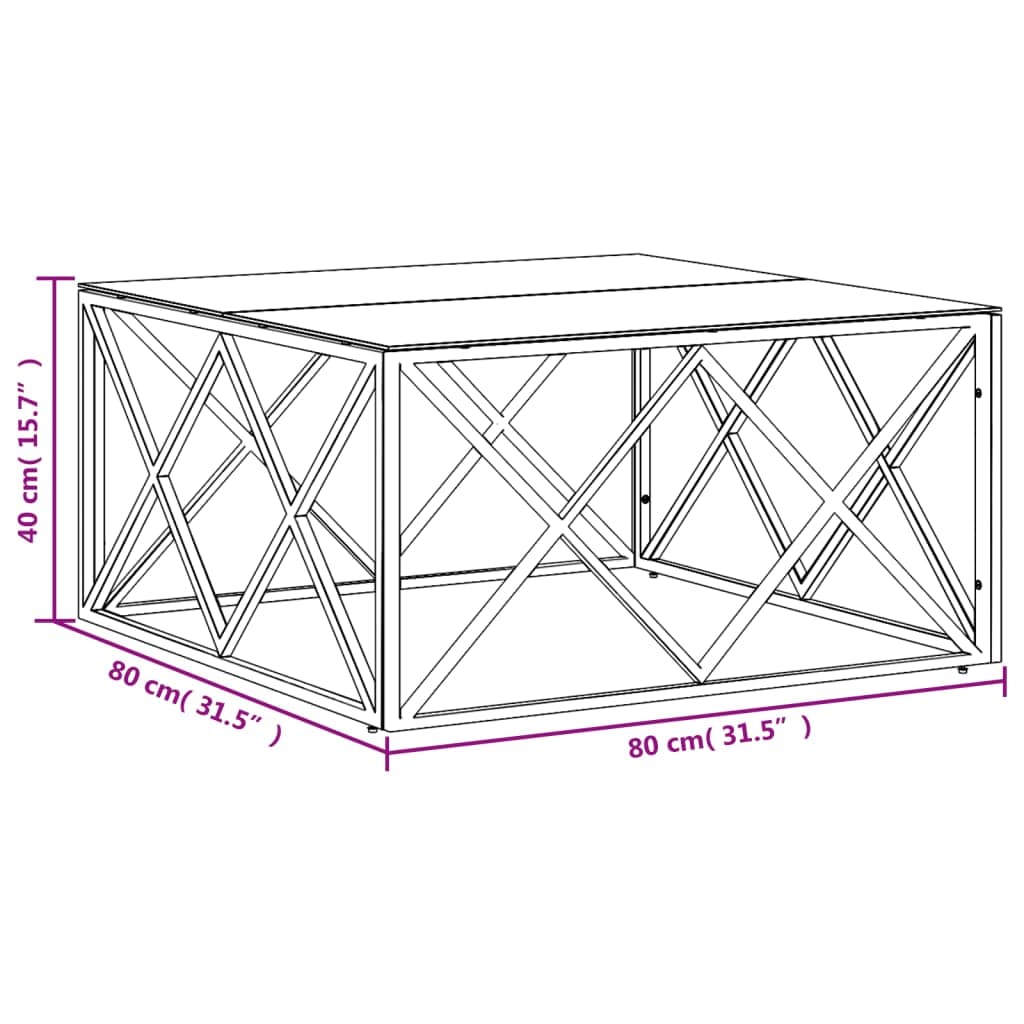 Salontafel 80x80x40 cm roestvrij staal en glas zilverkleurig