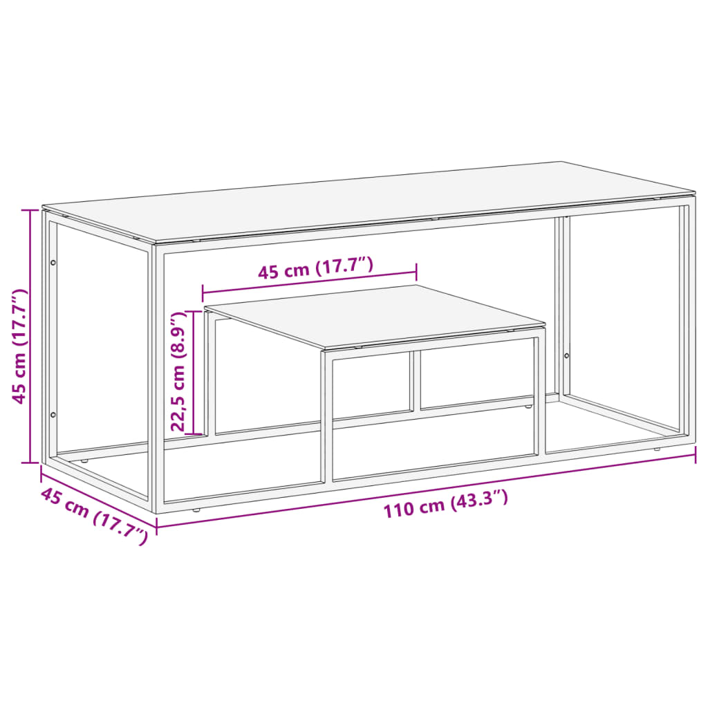 Salontafel roestvrijstaal en gehard glas zilverkleurig