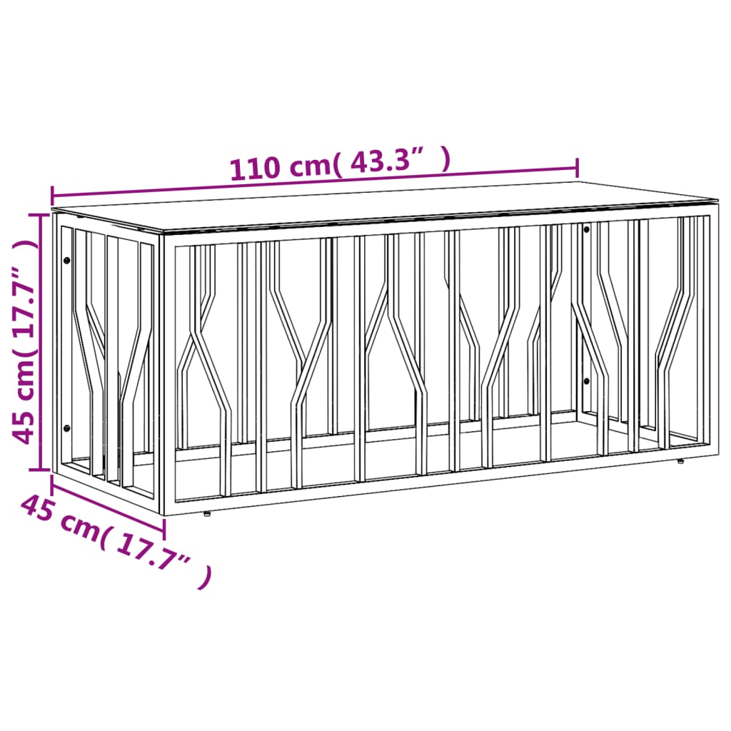 Salontafel 110x45x45 cm roestvrij staal en glas