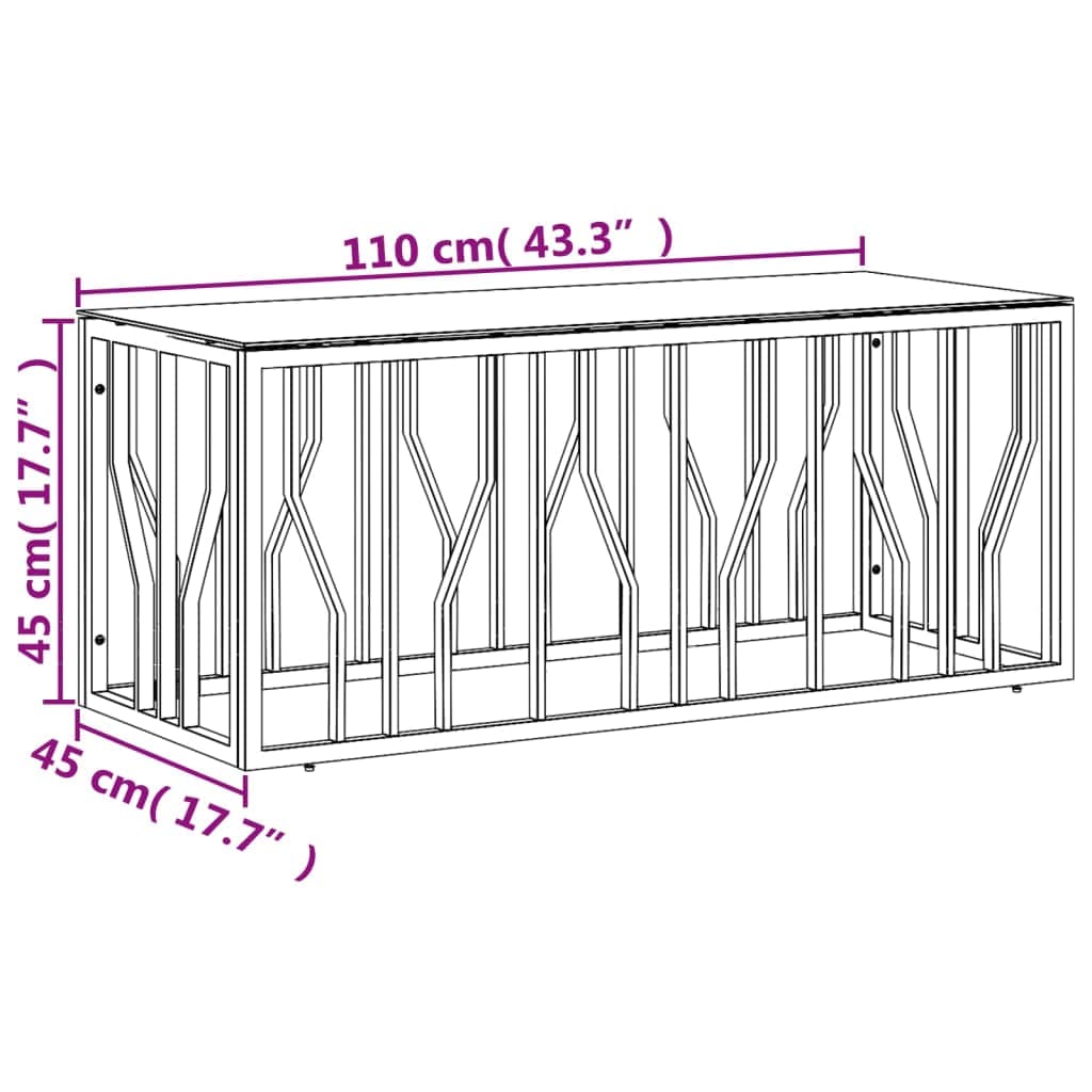 Salontafel 110x45x45 cm roestvrij staal en glas zilverkleurig