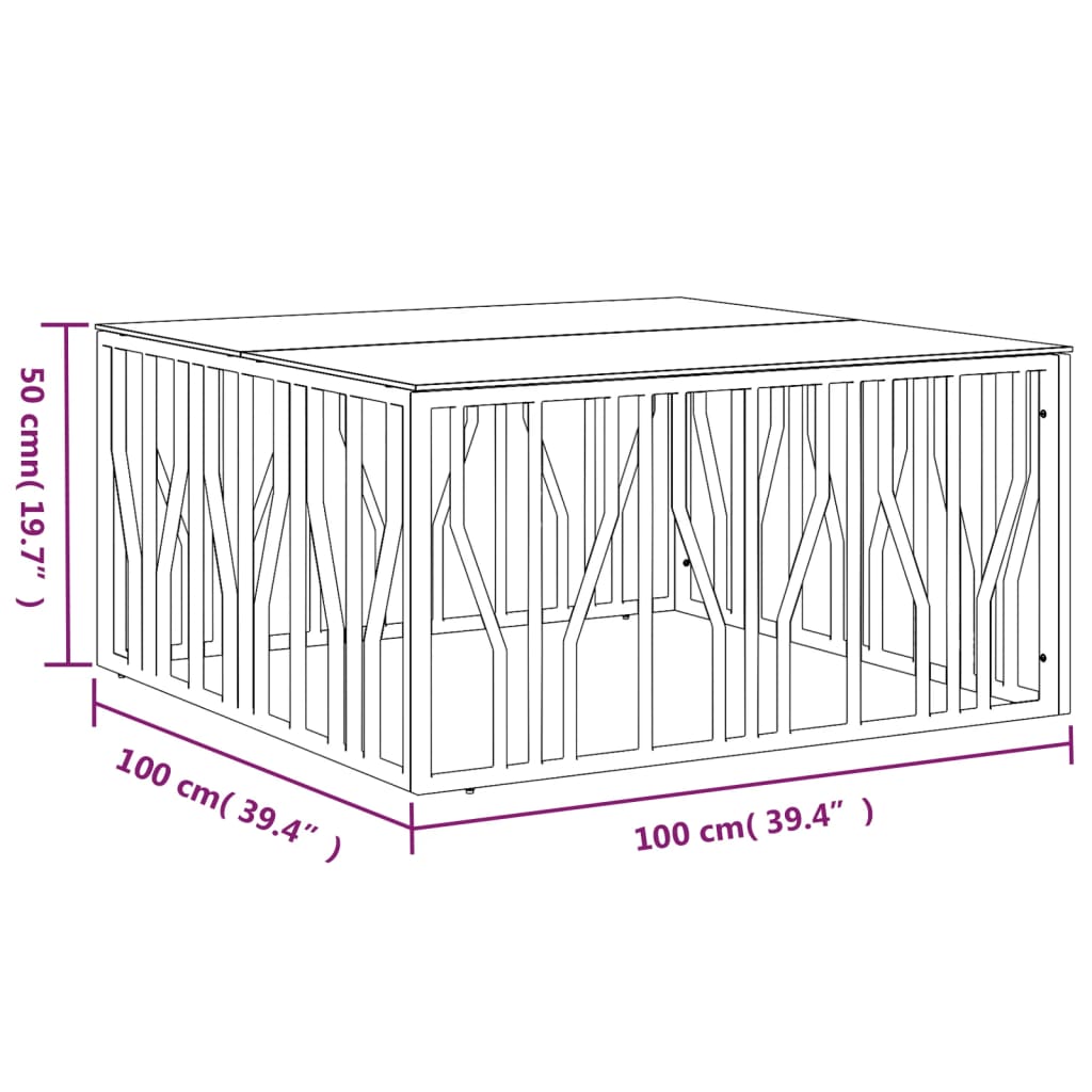 Salontafel 100x100x50 cm roestvrij staal en glas