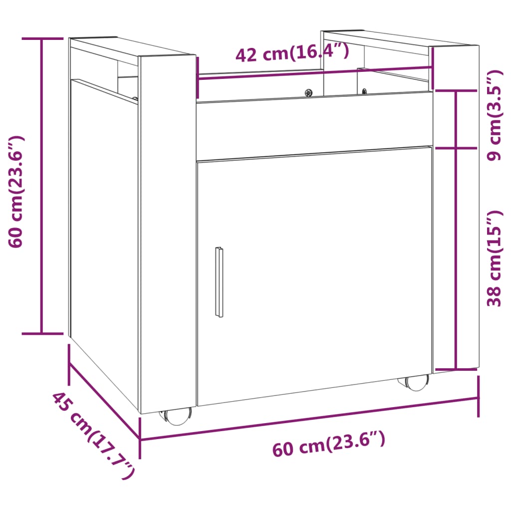 Bureaukastje 60x45x60 cm bewerkt hout zwart