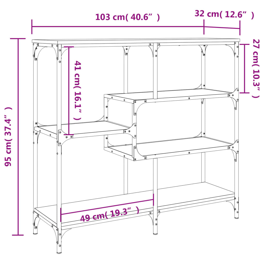 Wandtafel 103x32x95 cm bewerkt hout grijs sonoma eikenkleurig