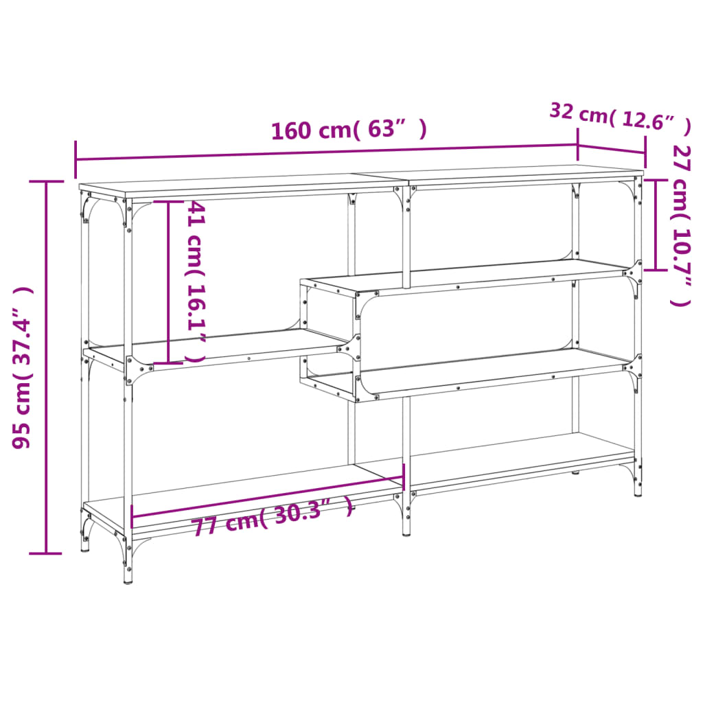 Wandtafel 160x32x95 cm bewerkt hout sonoma eikenkleurig