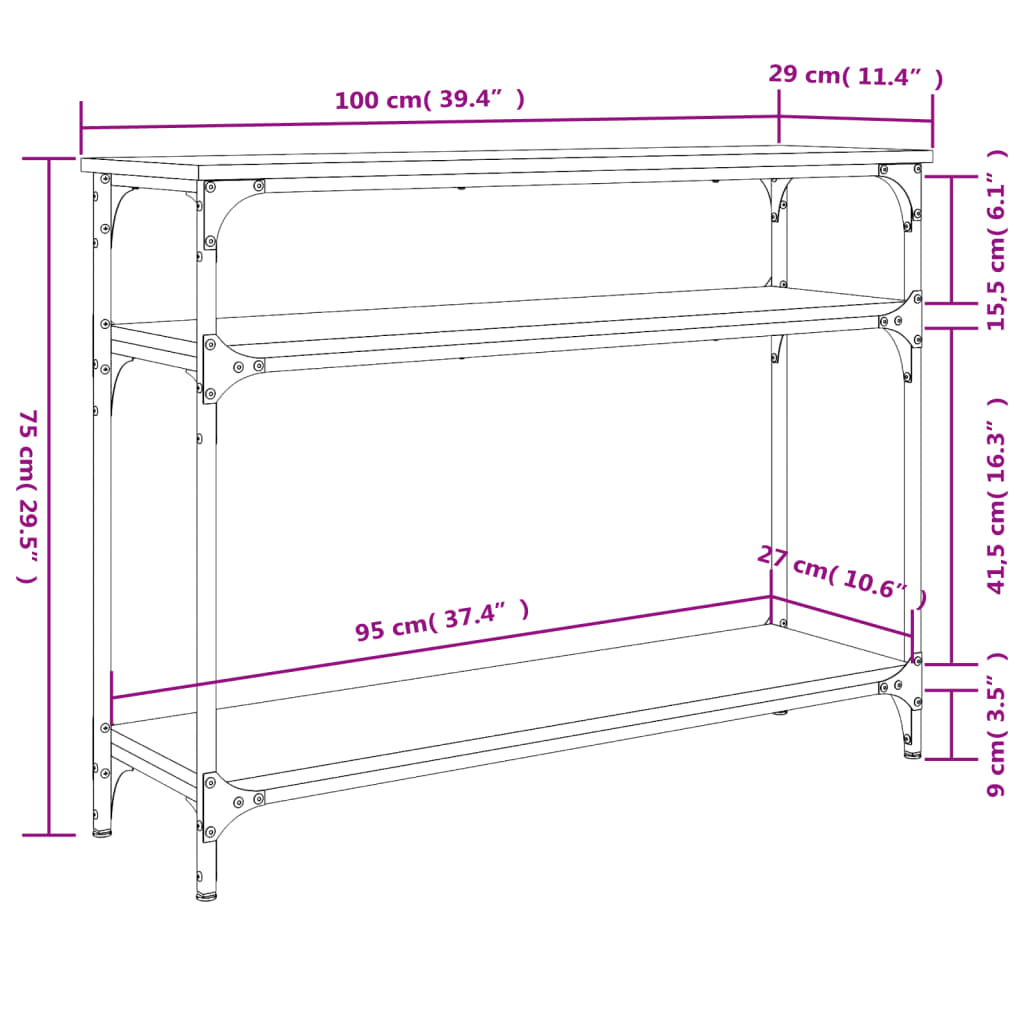 Wandtafel 100x29x75 cm bewerkt hout gerookt eikenkleurig