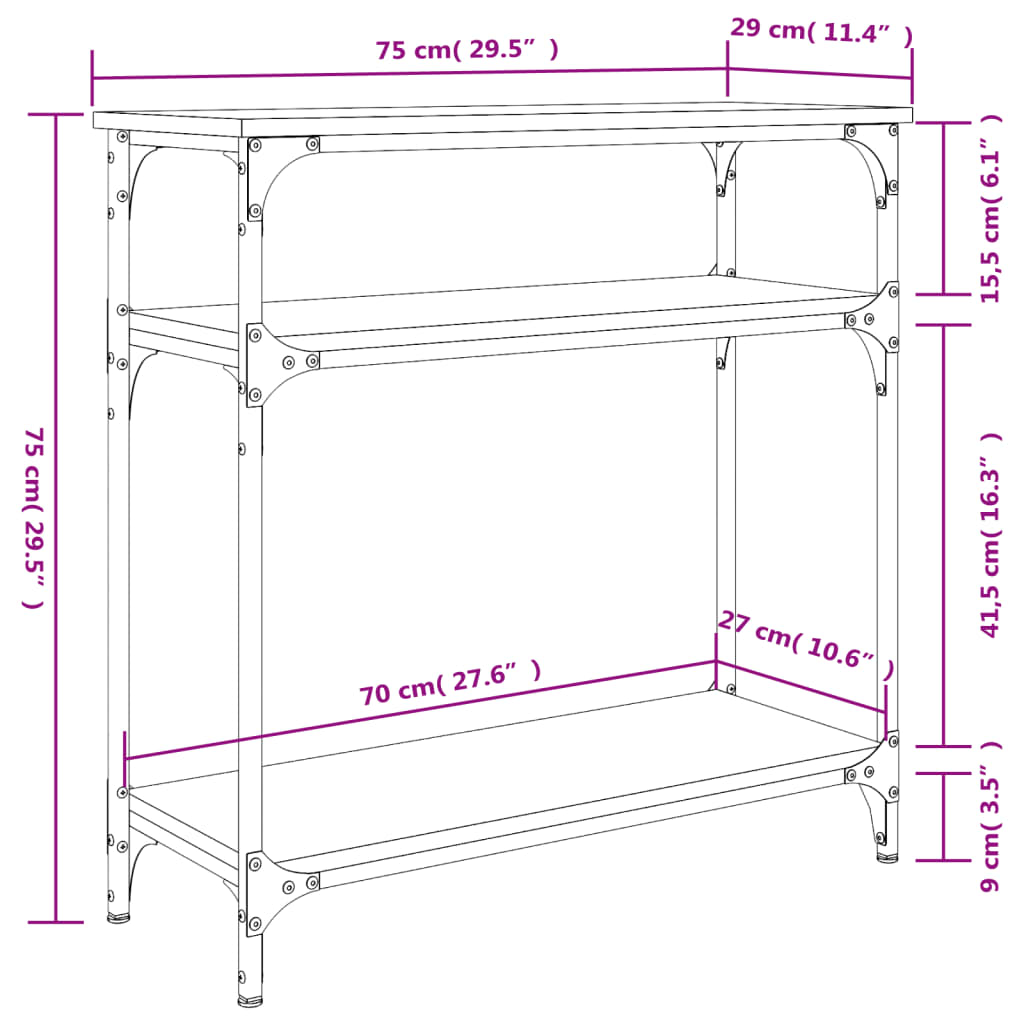 Wandtafel 75x29x75 cm bewerkt hout zwart