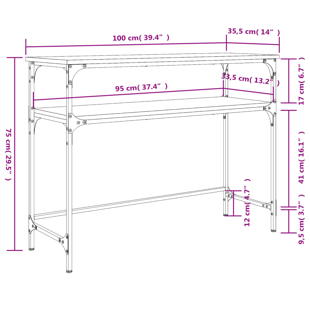 Wandtafel 100x35,5x75 cm bewerkt hout zwart