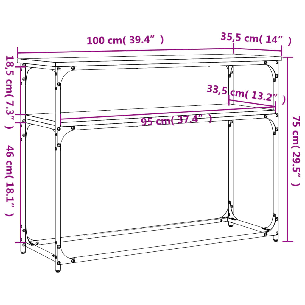 Wandtafel 100x35,5x75 cm bewerkt hout zwart