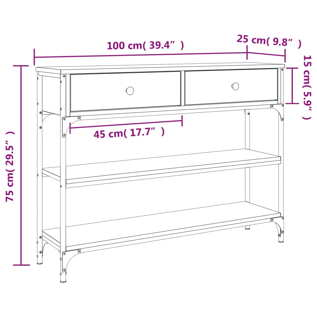 Wandtafel 100x25x75 cm bewerkt hout sonoma eikenkleurig