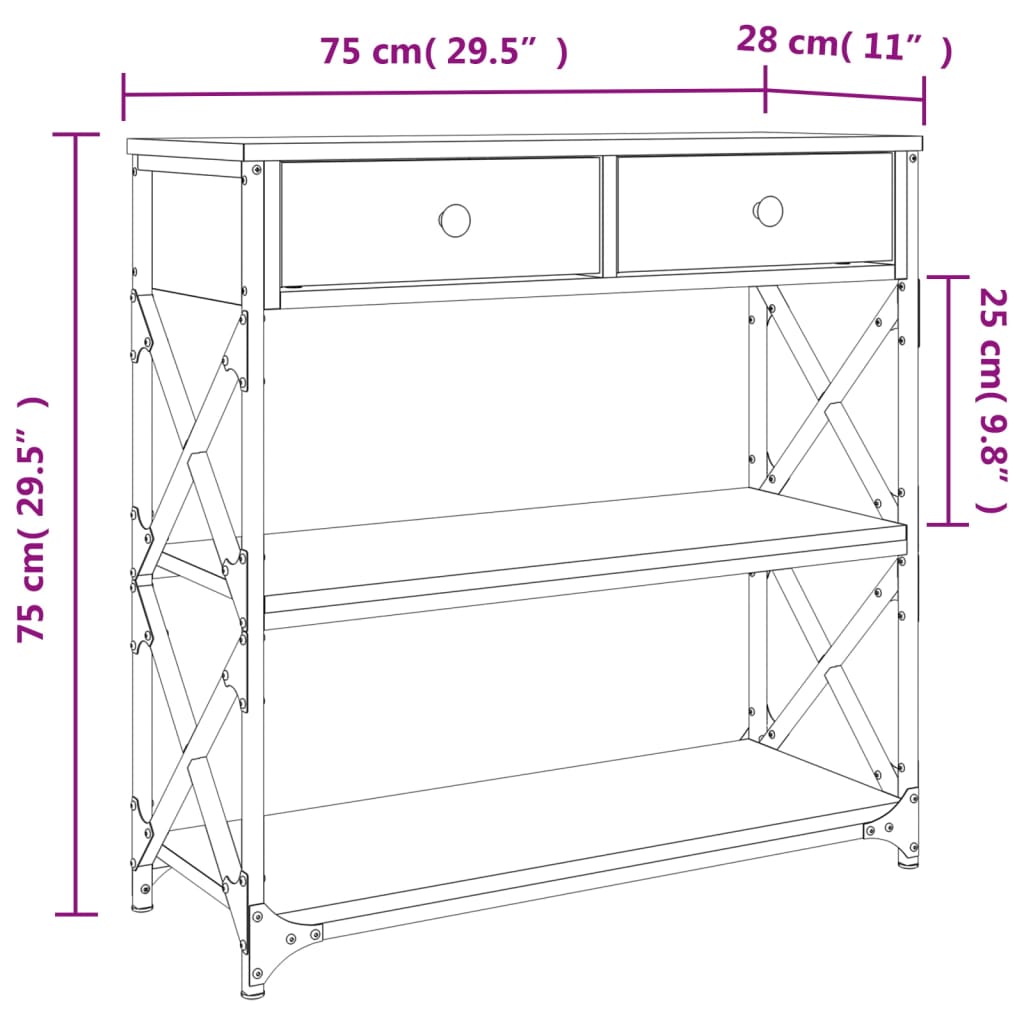 Wandtafel 75x28x75 cm bewerkt hout sonoma eikenkleurig