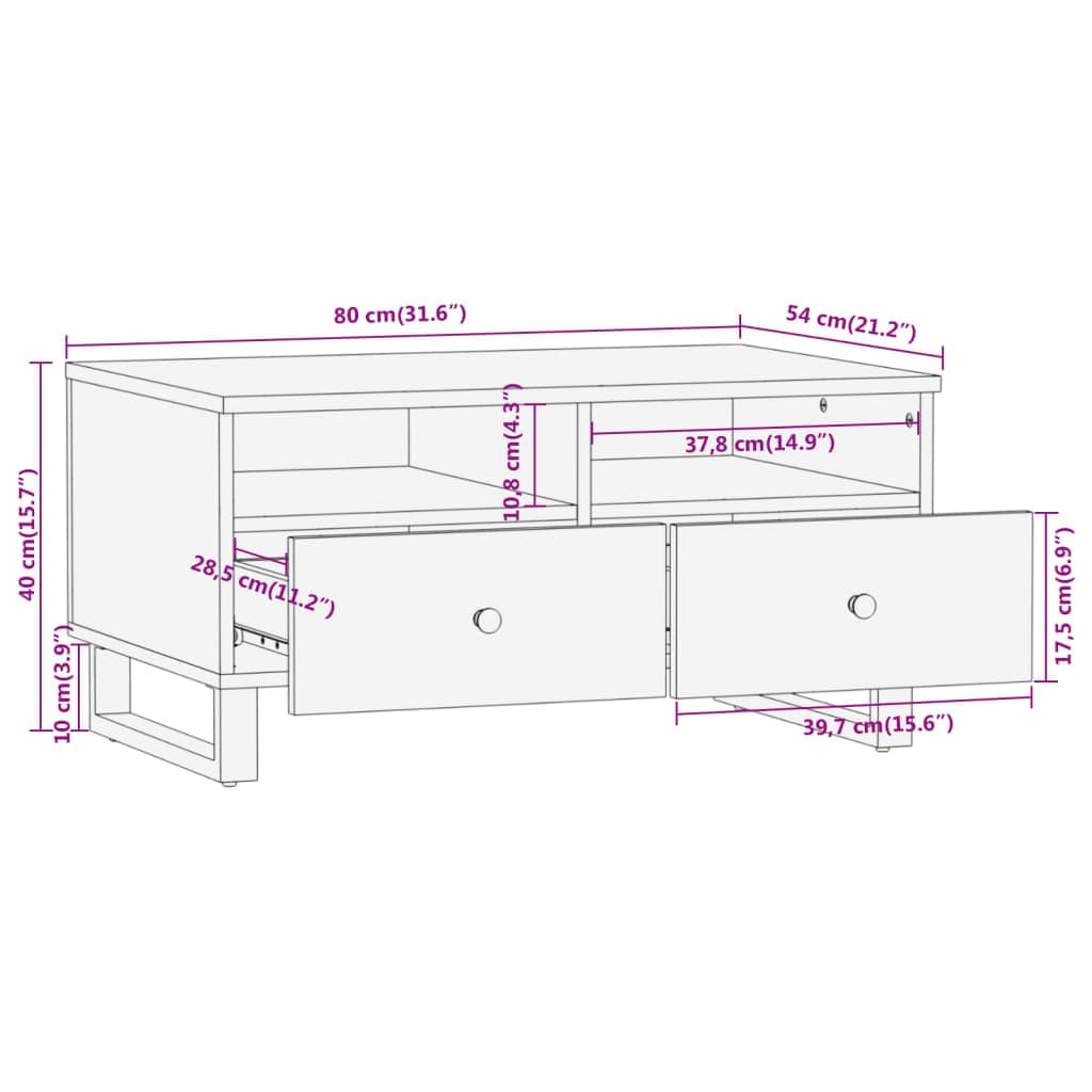 Salontafel 80x54x40 cm massief mangohout bruin en zwart