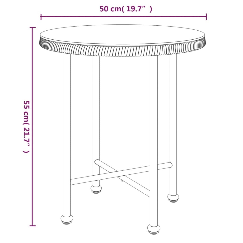 Eettafel Ø50 cm  gehard glas en staal