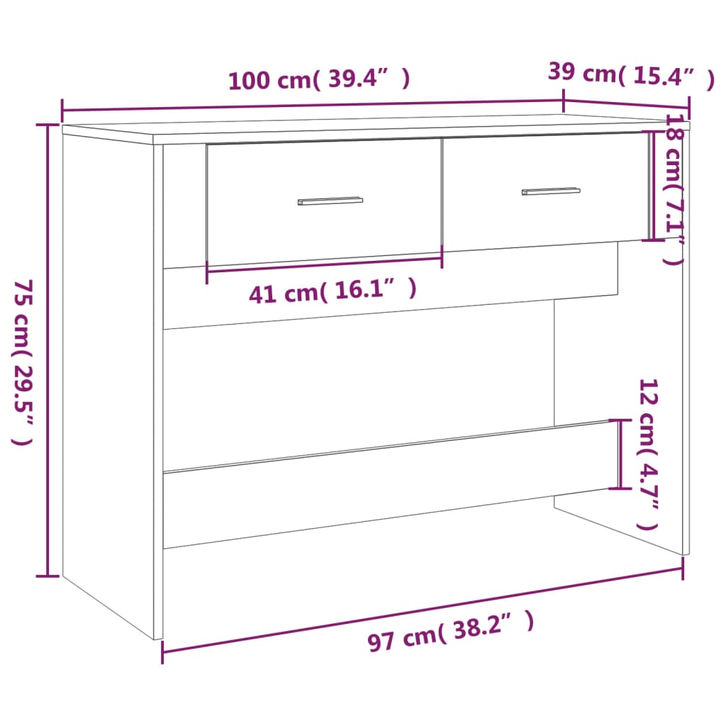 Wandtafel 100x39x75 cm bewerkt hout sonoma eikenkleurig