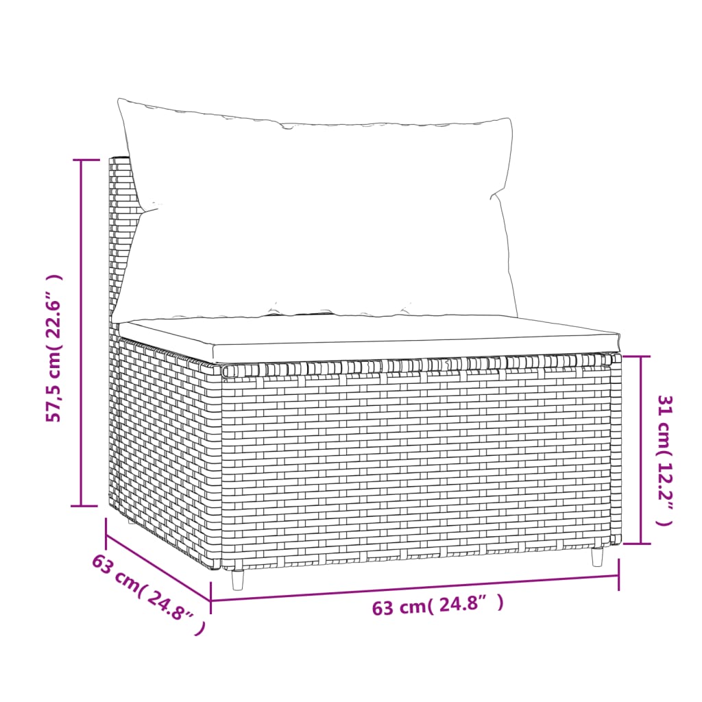 Tuinmiddenbank met kussens poly rattan zwart