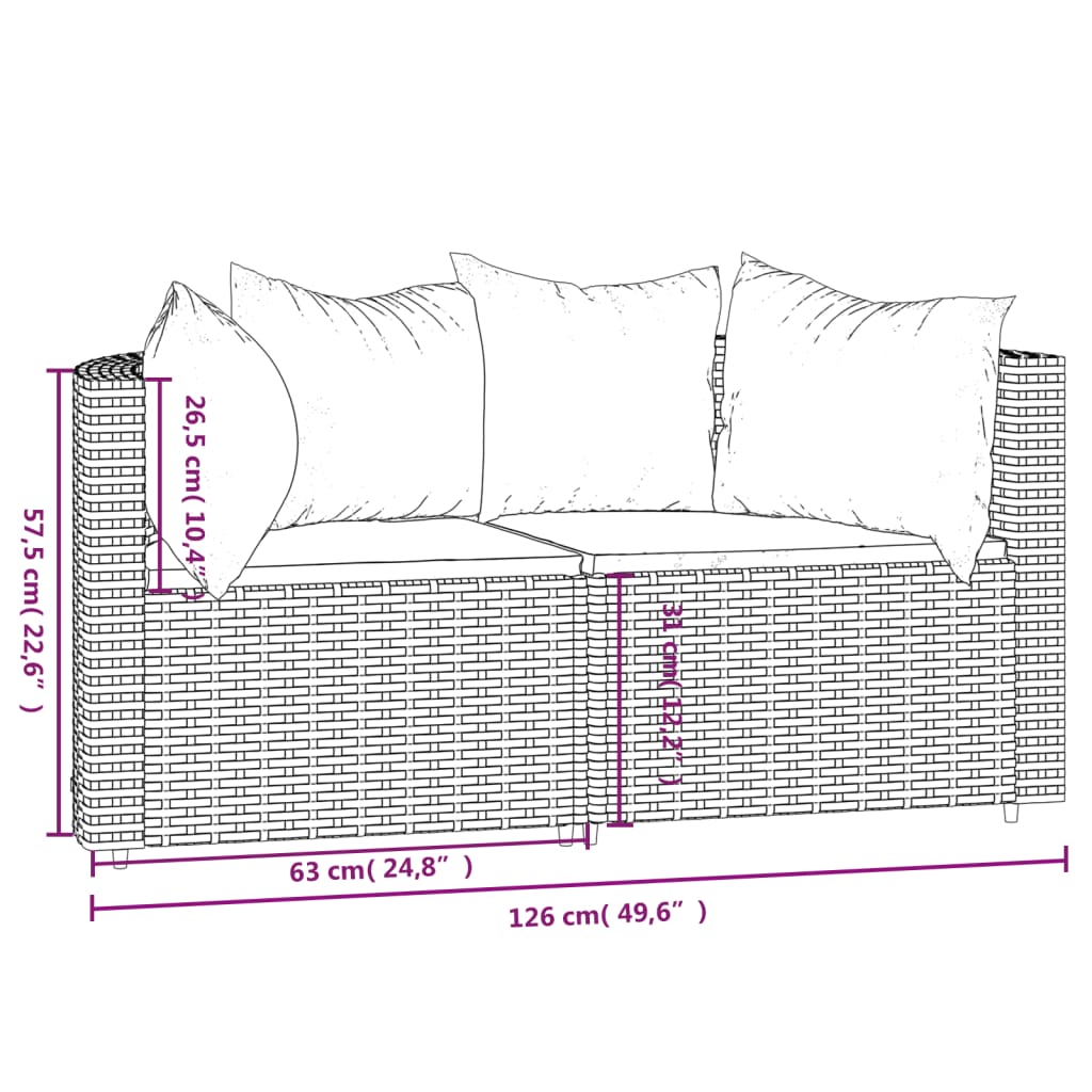 Tuinhoekbanken met kussens 2 st poly rattan zwart