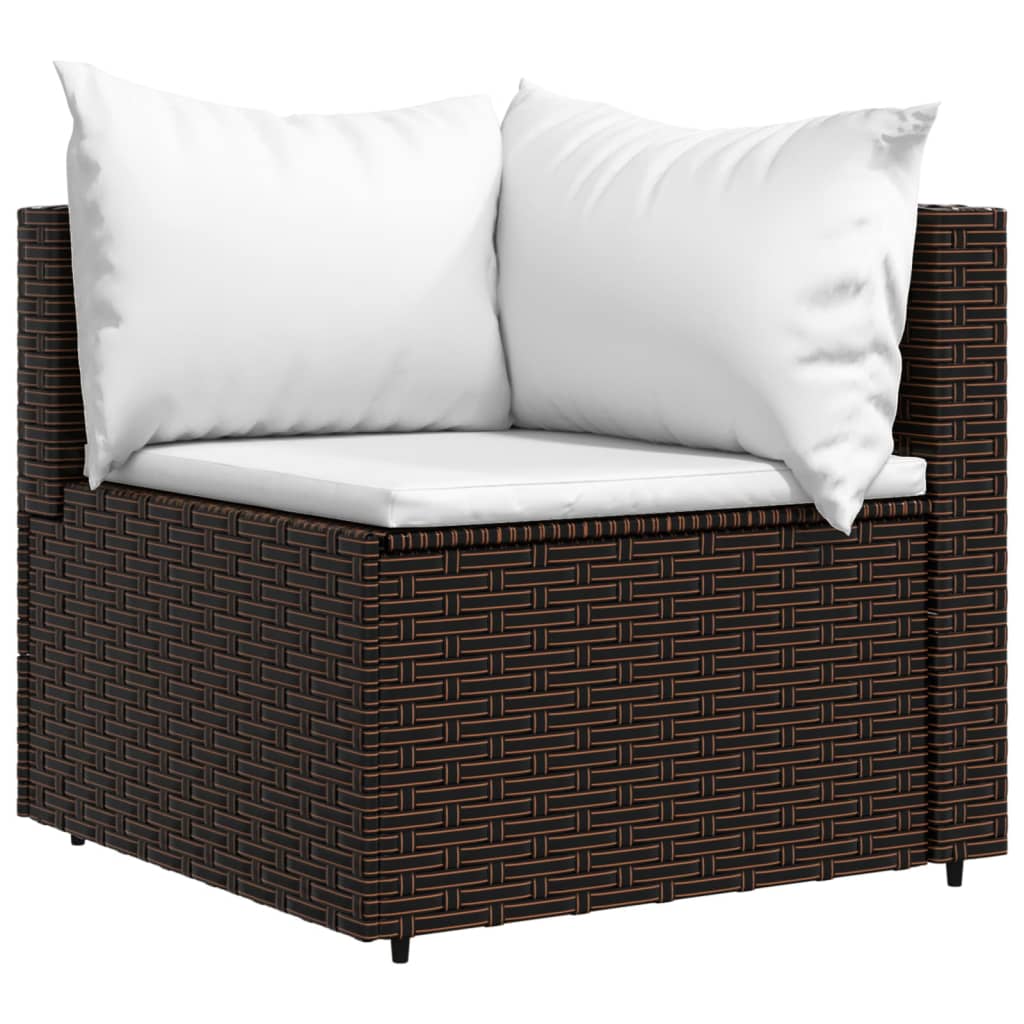 Tuinhoekbanken met kussens 2 st poly rattan bruin