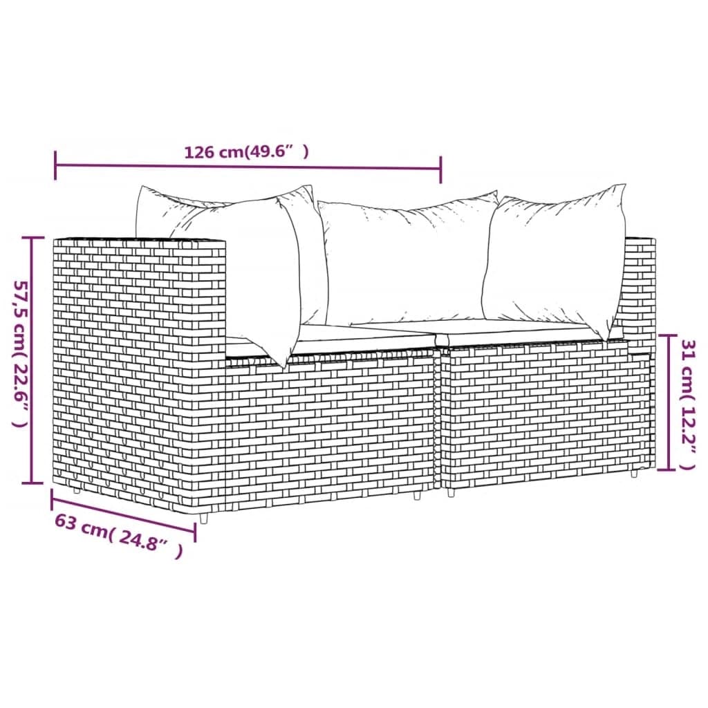 Tuinhoekbanken met kussens 2 st poly rattan bruin