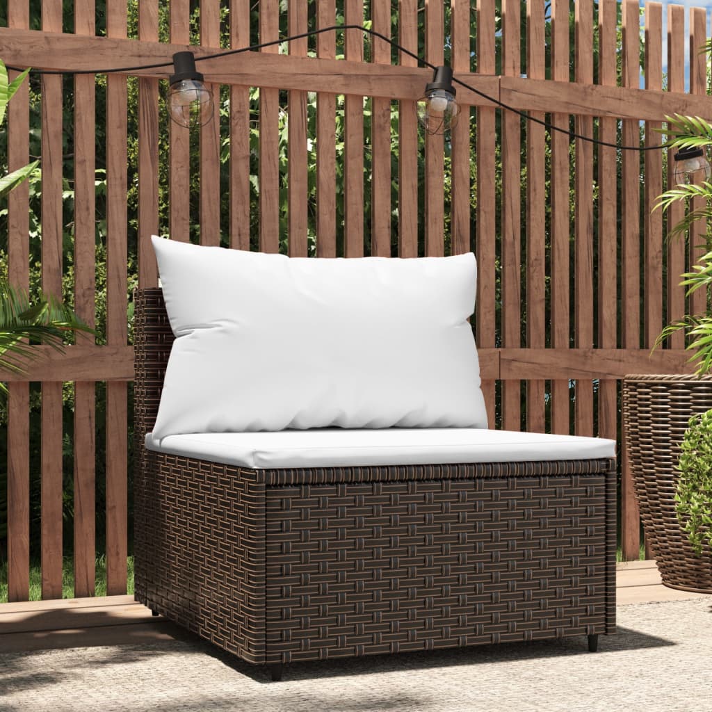 Tuinmiddenbank met kussens poly rattan bruin