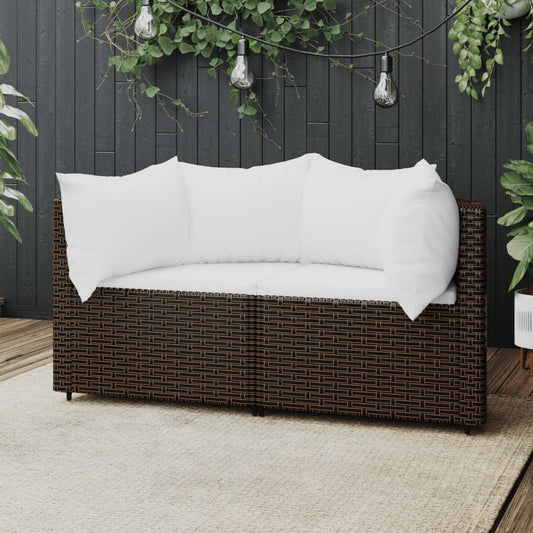 Tuinhoekbanken met kussens 2 st poly rattan bruin