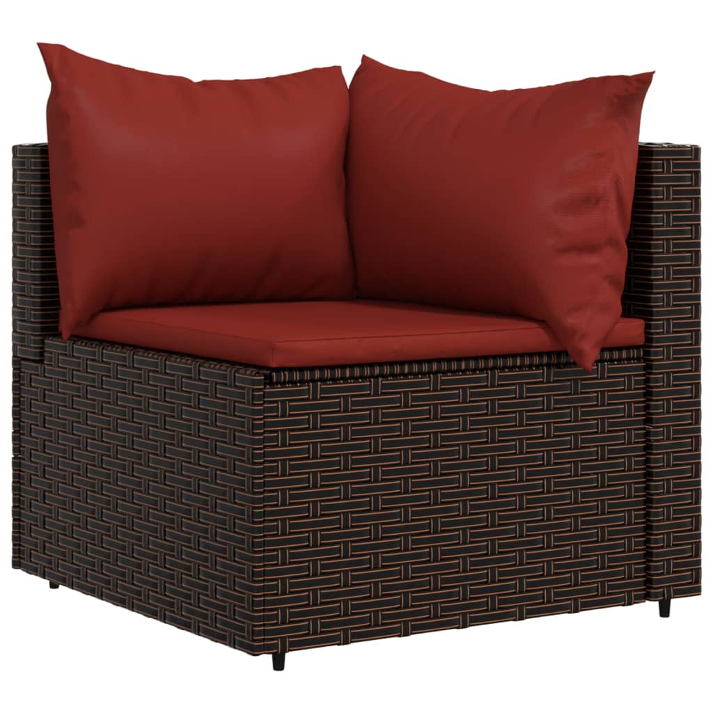 Tuinhoekbanken met kussens 2 st poly rattan bruin