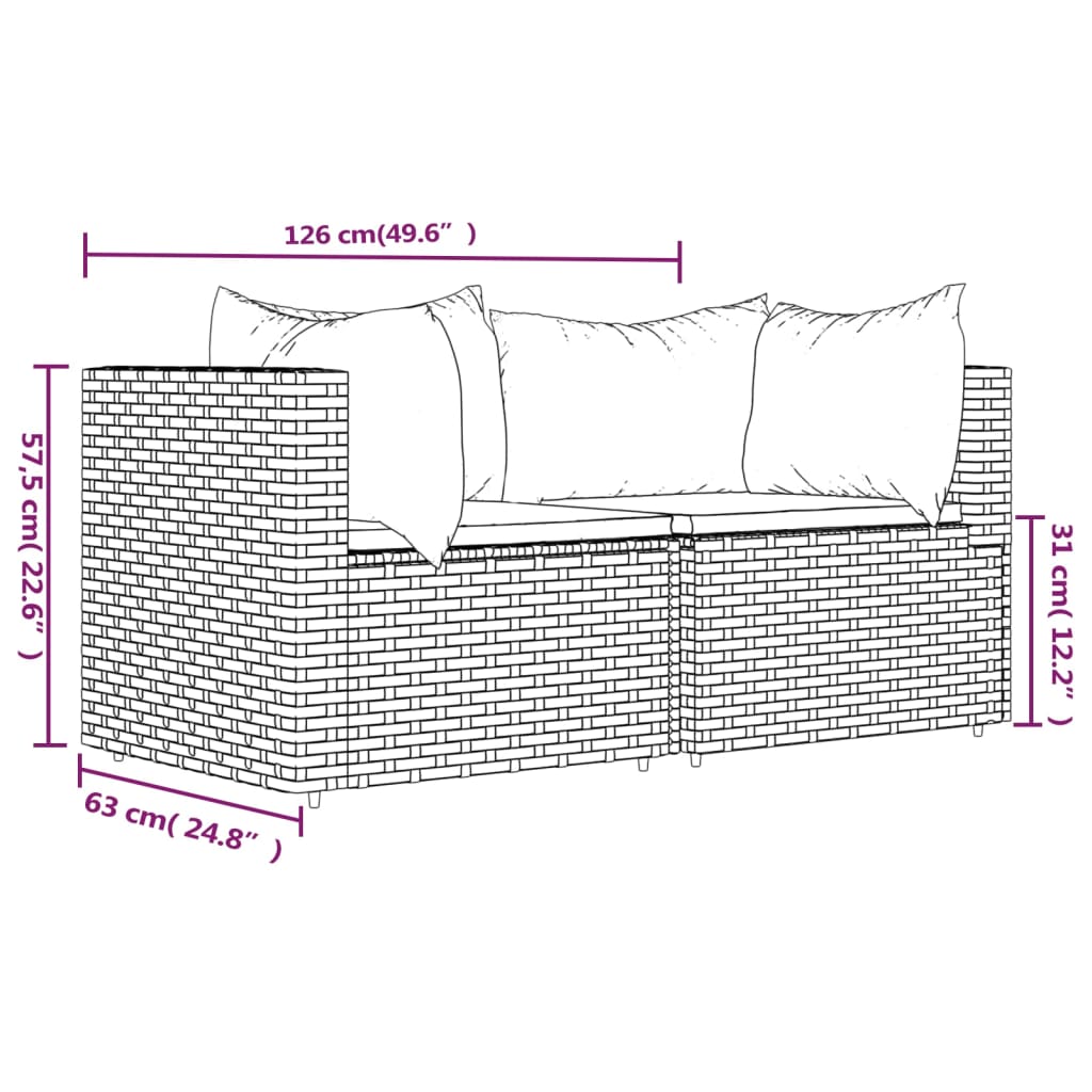 Tuinhoekbanken met kussens 2 st poly rattan bruin