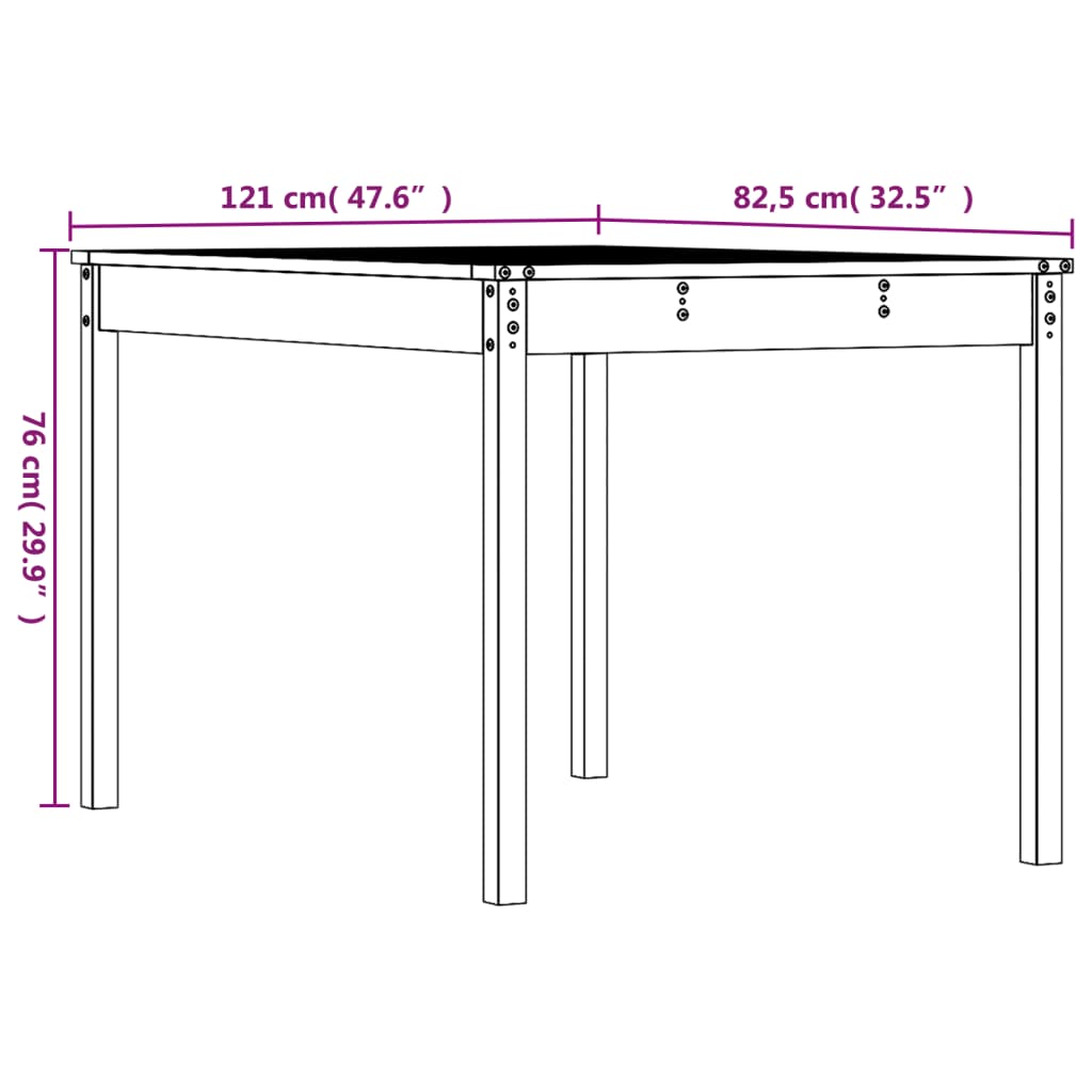 Tuintafel 121x82,5x76 cm massief grenenhout grijs