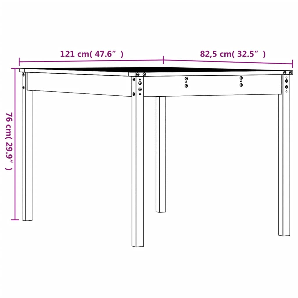 Tuintafel 121x82,5x76 cm massief grenenhout honingbruin