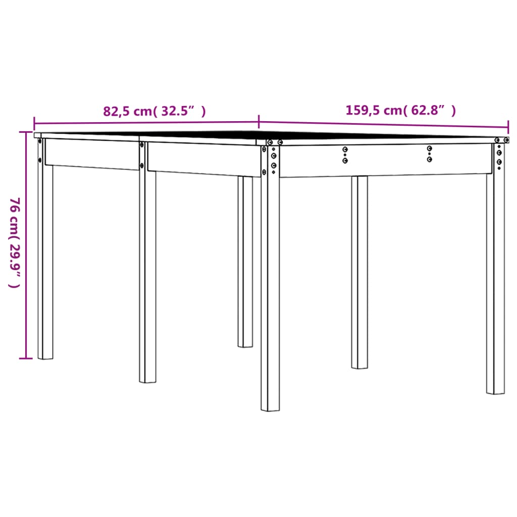 Tuintafel 159,5x82,5x76 cm massief grenenhout