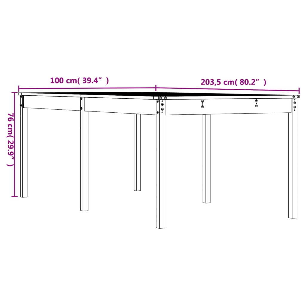 Tuintafel 203,5x100x76 cm massief grenenhout wit