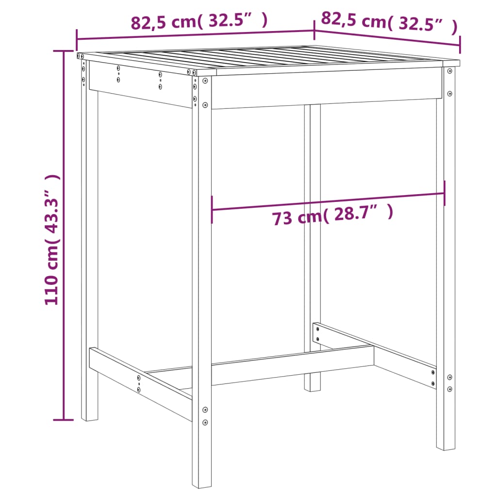 Tuintafel 82,5x82,5x110 cm massief grenenhout