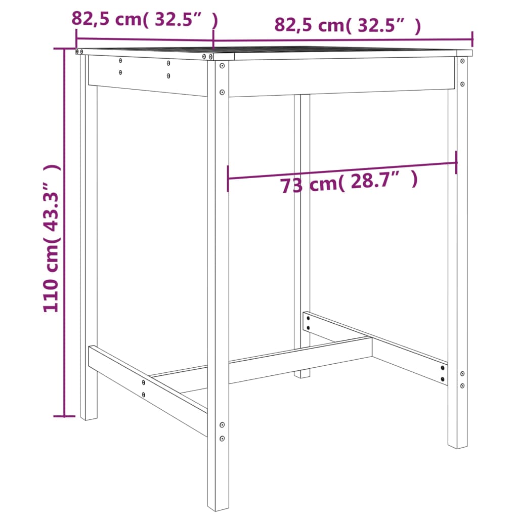 Tuintafel 82,5x82,5x110 cm massief douglashout