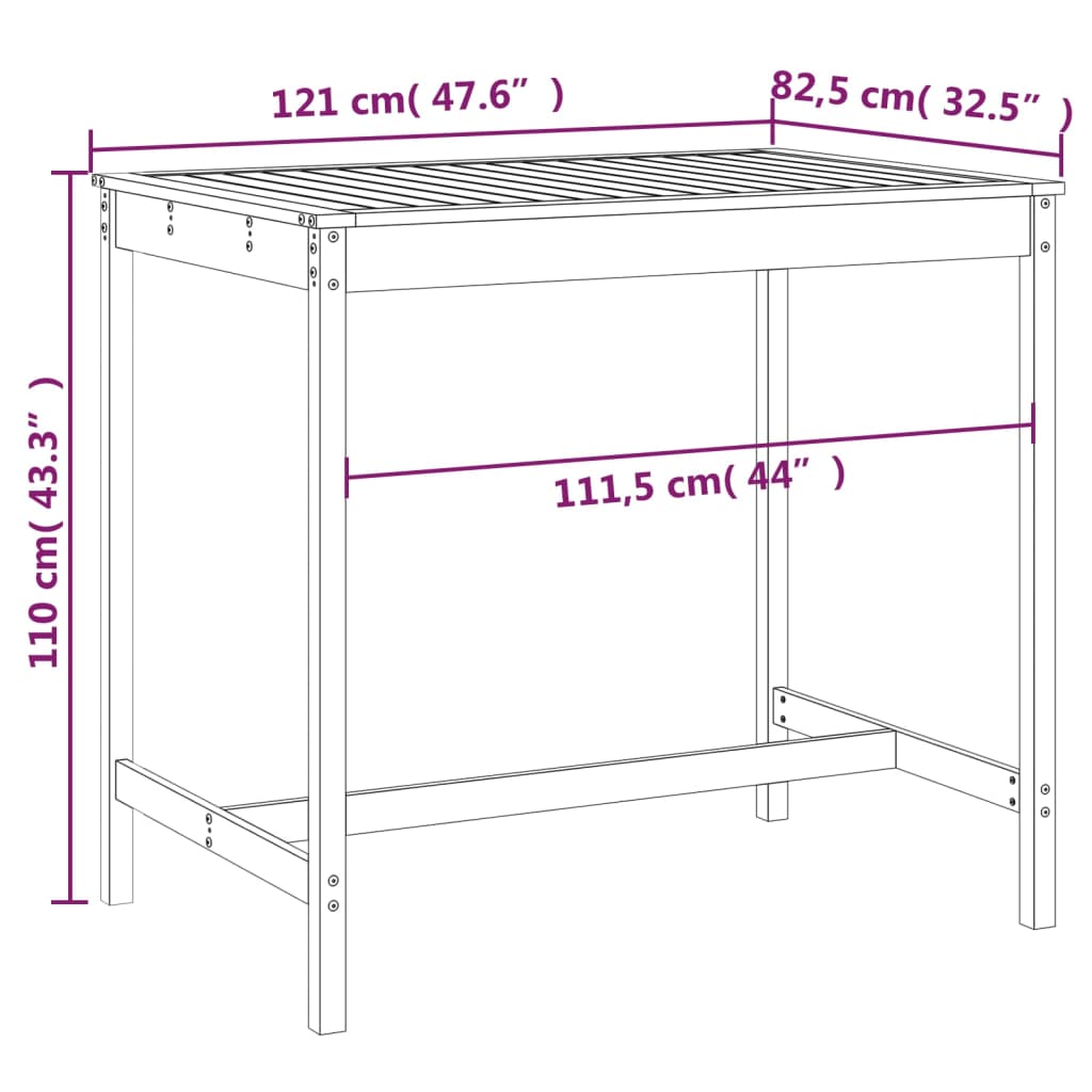 Tuintafel 121x82,5x110 cm massief grenenhout