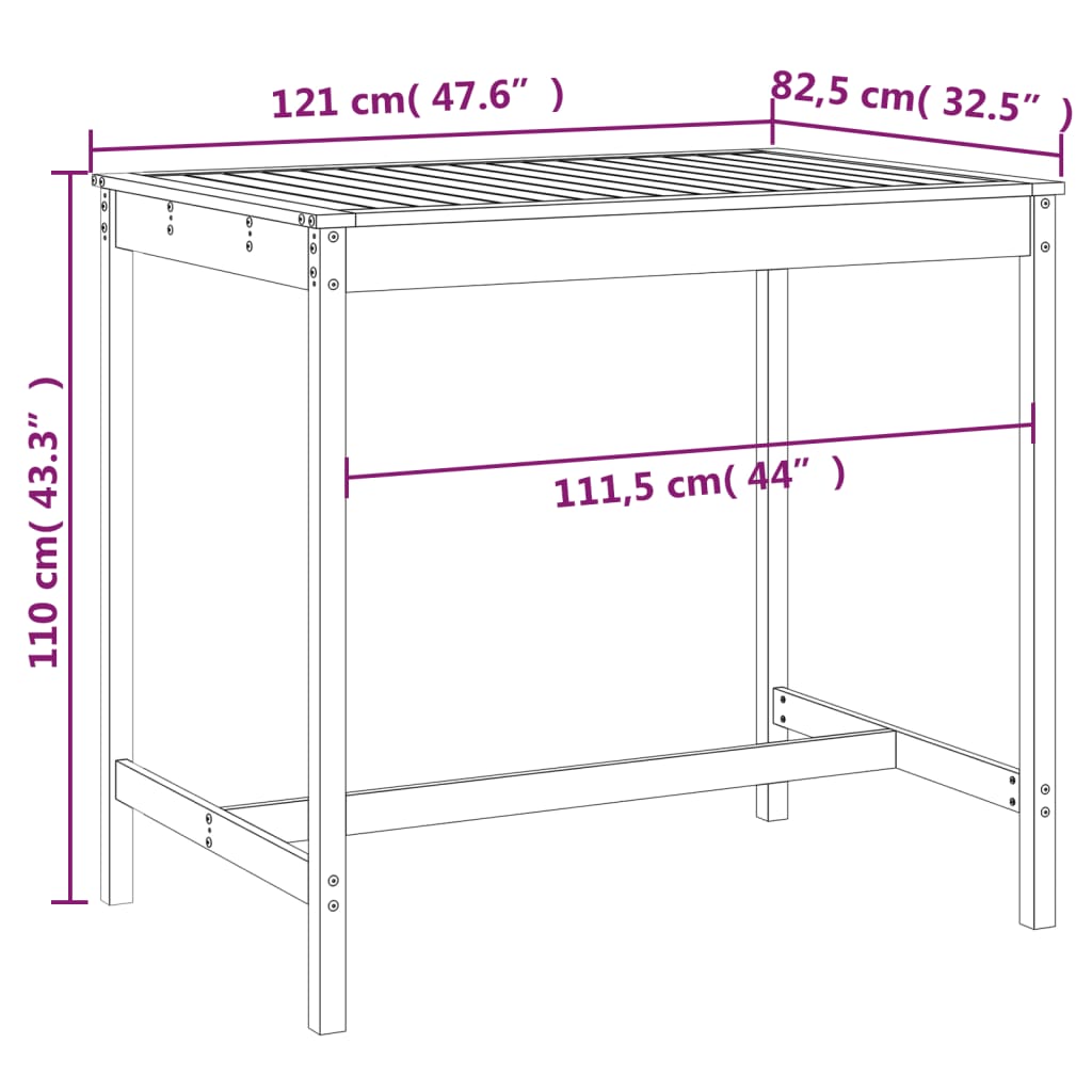 Tuintafel 121x82,5x110 cm massief grenenhout wit