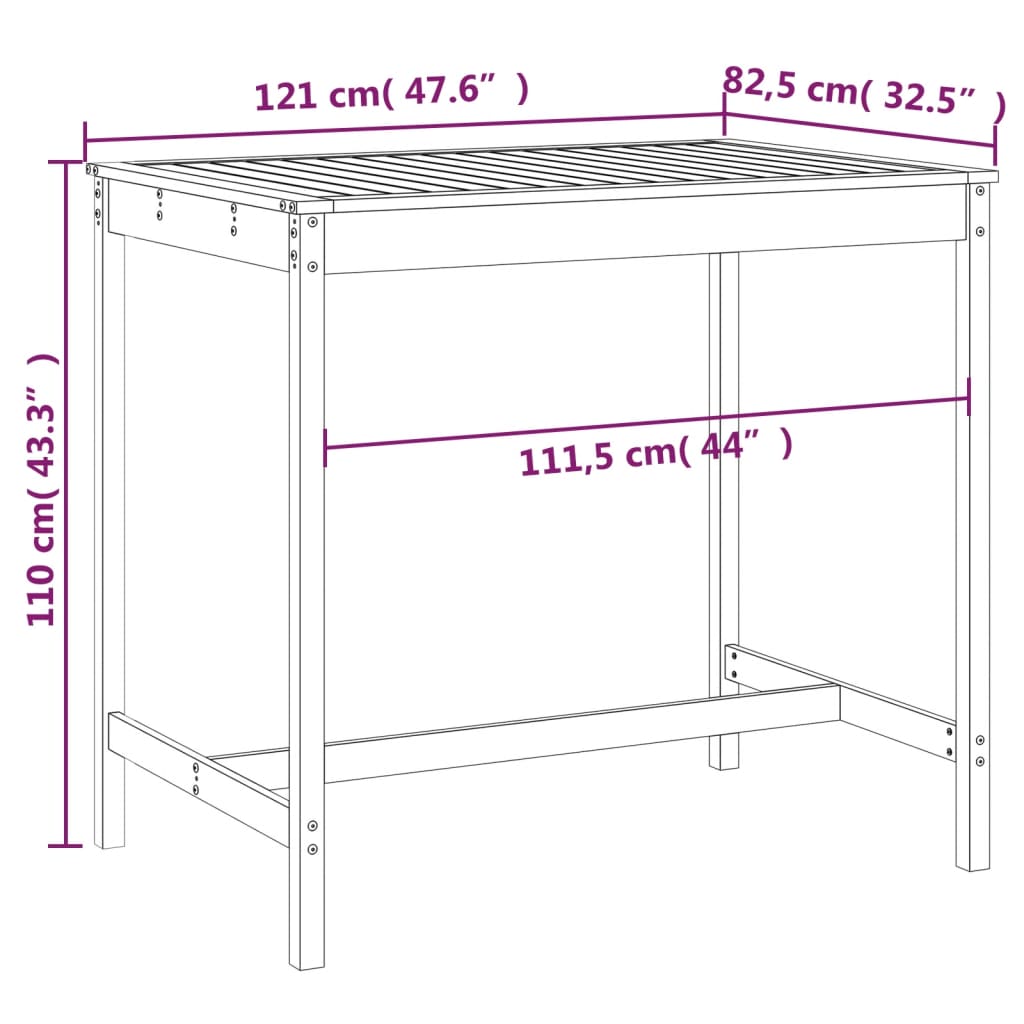 Tuintafel 121x82,5x110 cm massief grenenhout grijs