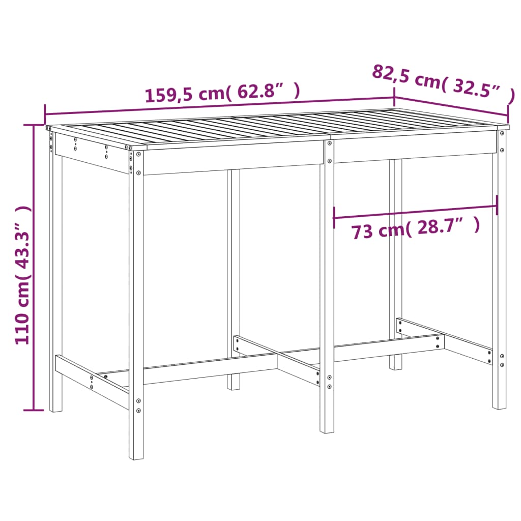 Tuintafel 159,5x82,5x110 cm massief grenenhout